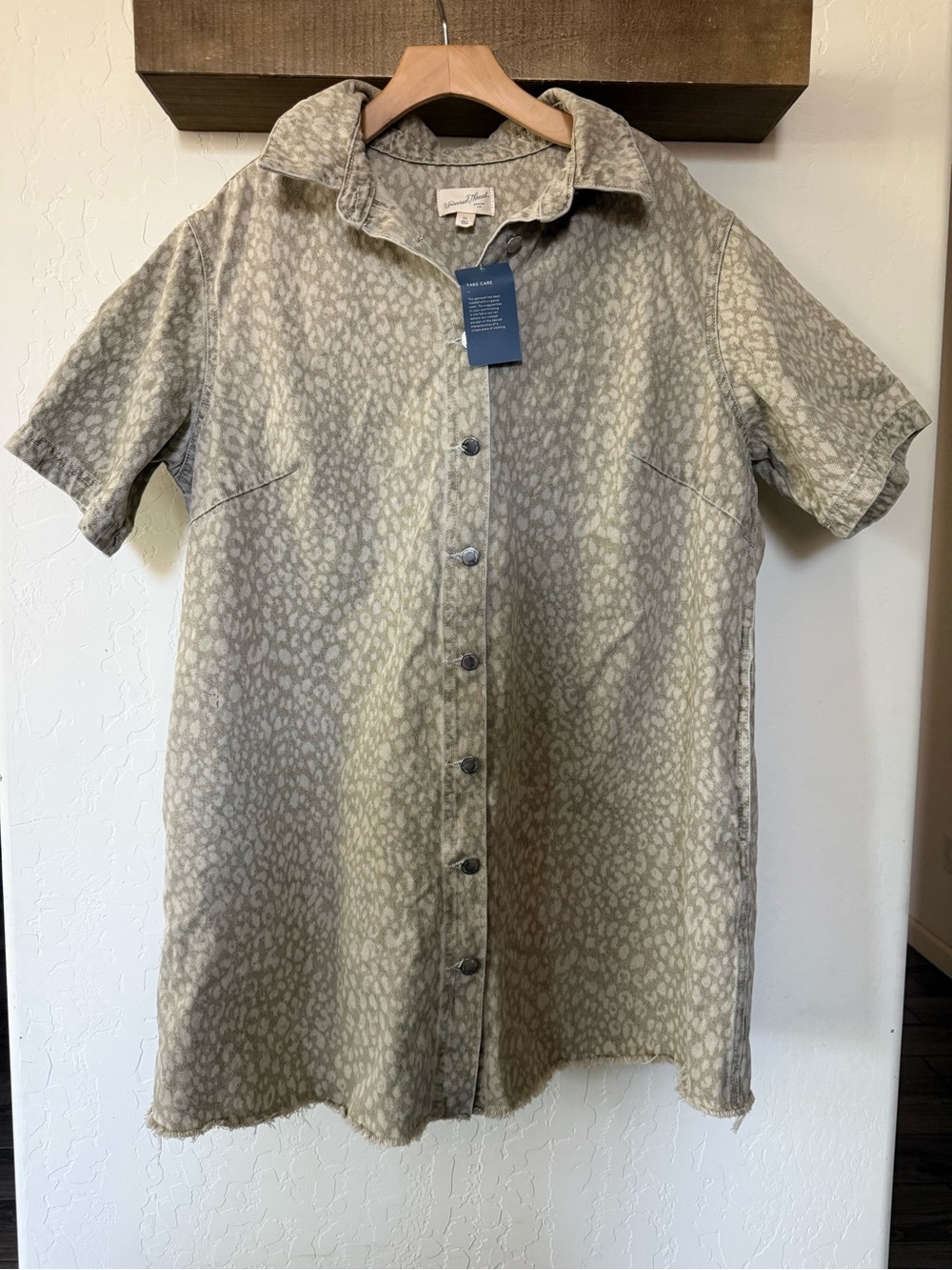Universal Thread|Olive cream Leopard print denim button down shirt dress•••NWT - Picture 3 of 15